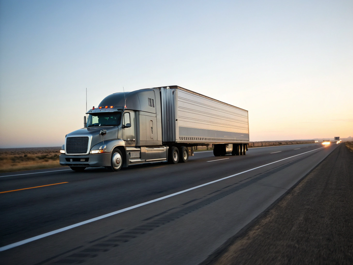 Dry van truck on interstate highway